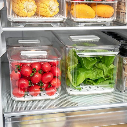 Produce Saver Containers for Refrigerator 3 Pack, Stackable Plastic Fridge Food Fruit Vegetables Storage Bins with Vented Lids, Clear Freezer Fresh Keeper Organizers and Storage Container Set