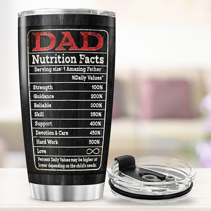 Best Dad Ever Black Travel Mug 20oz, Funny Nutrition Facts Insulated Stainless Steel Tumbler for Father, Husband, Grandpa, Unique Birthday or Father's Day