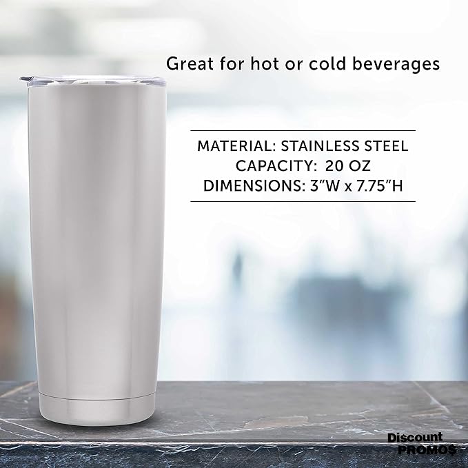 DISCOUNT PROMOS Pipette Stainless Steel Coffee Tumblers 20 oz. Set of 6, Bulk Pack - Double Wall, Perfect for Coffee, Hot Cocoa, Other Hot & Cold Beverages - Silver