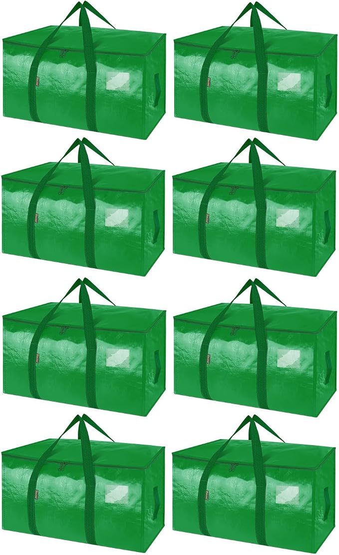 BALEINE 8-Pack Oversized Moving Bags with Reinforced Handles, Heavy-Duty Storage Tote for Clothes, Moving Supplies (Light Green, 8-Pack)