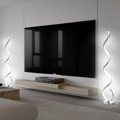 Spiral LED Floor Lamp for Living Room,40W Modern Floor Lamps with Remote Control, 3 Colors Stepless Dimmable Floor Standing Lamp Reading Corner Floor Tall Lamp for Bedroom Office - Chrome