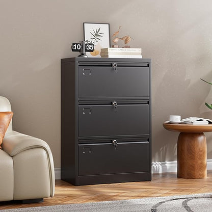 43.62" H Lateral File Cabinet 3 Drawer,Metal Wide Filing Cabinet with Locks and Business Card Slot for Home Office School Hanging Letter/Legal/F4/A4 Size Folders,Required Assembly,Black