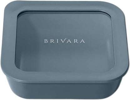 BRIVARA HOME Ceramic Coated Glass Food Storage Container | No PTFE, PFOA, PFAS, and BPA | Reusable Non Toxic Meal Prep Container with Glass Lid | Easy To Store | 2.5 Cup Square [Dusk]