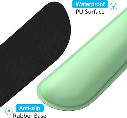 Dapesuom Keyboard Wrist Rest Set, Cute PU Leather Wrist Cushion for Computer Keyboard and Mousepad, Memory Foam Mouse Pad Rests Support with Non-Slip Base for Typing Pain Relief, Laptop, Mint Green