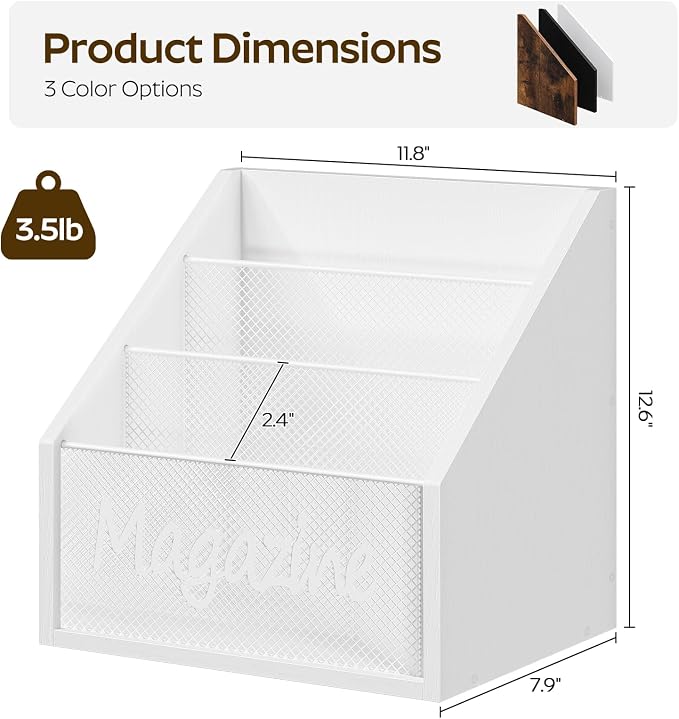 YATINEY Magazine Holder, Wood Magazine Rack Floor, Mail Organizer Countertop, Magazine Mail Holder Sorter, Record Holder for Magazines, Books, Newspapers, Tablets, White MR02WW