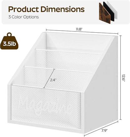YATINEY Magazine Holder, Wood Magazine Rack Floor, Mail Organizer Countertop, Magazine Mail Holder Sorter, Record Holder for Magazines, Books, Newspapers, Tablets, White MR02WW