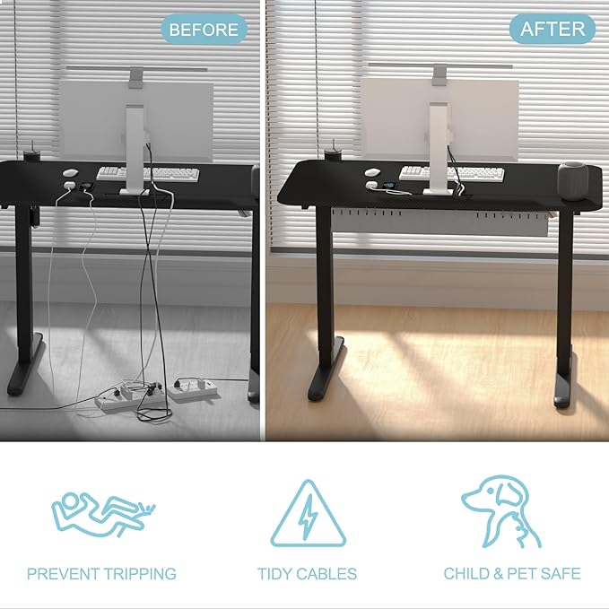 Electric Standing Desk with Cable Management Tray,55x24 Inch Adjustable Height Sit Stand Desk,with Memory Presets & Anti-Collision Computer Desk,for Office,Home,Black Top&Black Frame