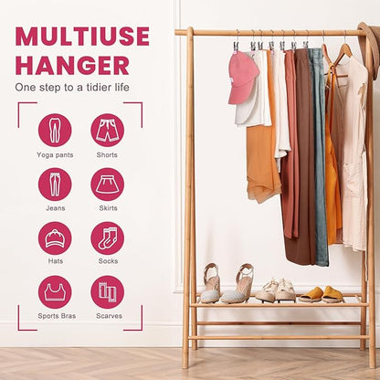 30 Pack Pants Hangers with Clip,Legging Organizer for Closet Hanging, Space Saving Yoga Pants Hangers Clip Hanger Wardrobe Organization,Closet Organizers and Storage for Jeans,Shorts,Skirts,Hats-Pink
