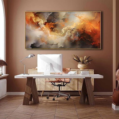 VHMING Abstract Wall Art Framed Ready to Hang Home Decor Orange White Artwork Wall Art Prints Canvas Painting Large Size for Living Room Bedroom Office Decoration 20"x40"