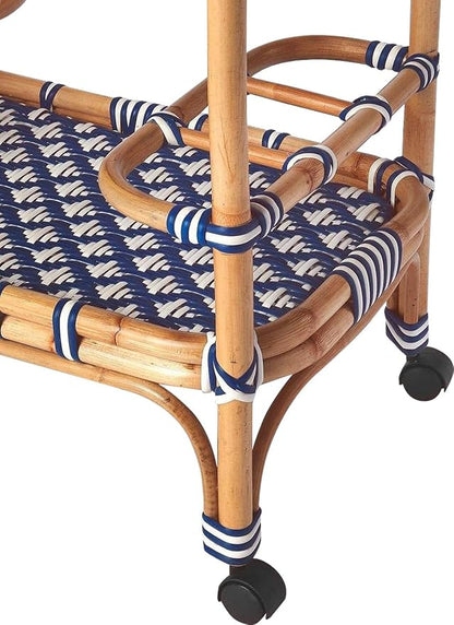 Butler Specialty Selena Rattan Bar Cart in Blue and White