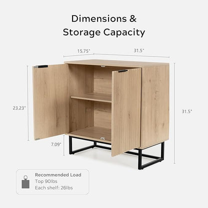 Fluted Storage Cabinet Set of 3, Sideboard Buffet Cabinet Modern Accent Cabinets with Adjustable Shelves, Credenza, Console Table Entryway Cabinets for Living Room, Light Oak