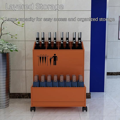 SEIFE Movable Commercial Metal Large Capacity Umbrella Holder With removable drain tray,Can hold 30 umbrellas，Indoor Entryway Umbrella stand，For Hotel,Offices,home(Orange)
