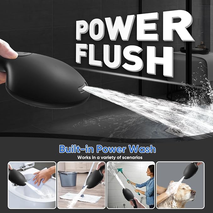 Cobbe 9-Function Shower Head with Built-in Power Spray, 1.8 GPM Water Saving ON/OFF Toggle Switch, High Pressure Handheld Showerhead with 1-Click Pause Button, Brass Bracket & 6ft Hose, Matte Black