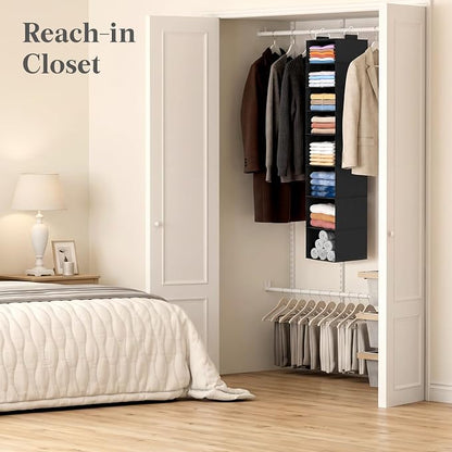 Lifewit 8 Tier Hanging Closet Organizer and Storage for Shelves, 1 Pack Foldable Clothes Shelf with 2 Sturdy Hooks, Sweater/Coat/Shoes Clothing Organization for Wardrobe, Dorm, Bedroom, Black