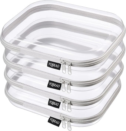 YQBRAO 4-Pack Clear Diaper Bag Organizer Pouches, 1.2mm Ultra-Thick PET Travel Pouches for Toiletries & Makeup, Rigid Self-Standing Bags with YKK Zippers, TSA Approved (Gray)