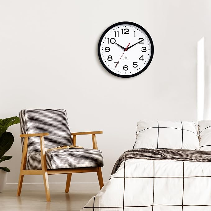 Roymnie Atomic Wall Clock 14 Inch, Modern Clock Battery Operated Classic Analog Decorative for Kitchen, Living Room, Office, Bedroom, Bathroom (Black)