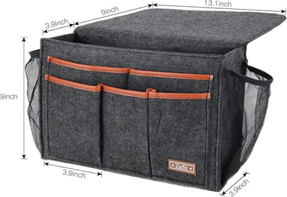 Zafit Bedside Caddy, Large Size Bedside Storage Organizer Bedside Organizer Caddy for Magazine Remotes Phone (13.4'' x 18.1'' Plus Size, Dark Grey)