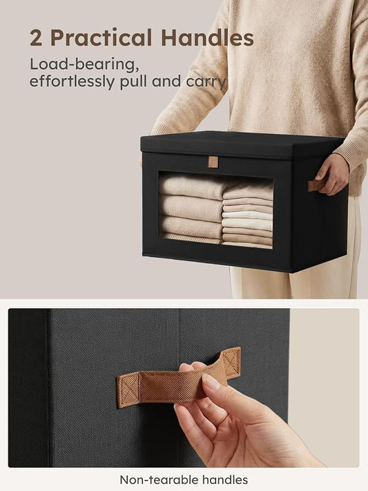 Homsorout Medium Fabric Storage Bins - Closet Shelf Organizer with Open Window, 5 Pack Closet Baskets for Shelves, Stackable Decorative Boxes for Home, Dorm, Black, 13.7" x 9.8” x 9.8"