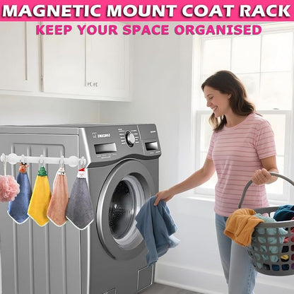 ULIBERMAGNET White Magnetic Coat Rack,Heavy Duty Coat Magnetic Holder with 5 Hooks,Anti-Slip Strong Magnetic Hanger for Refrigerator,Metal Cabinet,Entryway,Hanging Coat, Jackets, Umbrella,Scarf,Bag