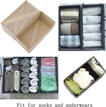 Bructhun Sock Drawer Organizer 9 Pack - Collapsible Fabric Storage Bins for Underwear Divider, Small Closet Organizers with 9 Compartments, Beige