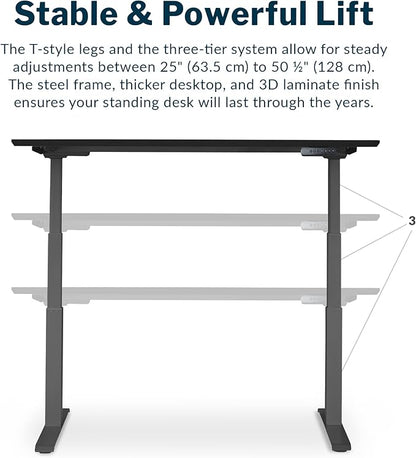 Vari Classic Electric Standing Desk - VariDesk Height Adjustable Sit/Stand Desk - Dual Motor with Memory Presets, Stable T-Style Legs - Gaming or Home Office Workstation - 60”x30”, Black