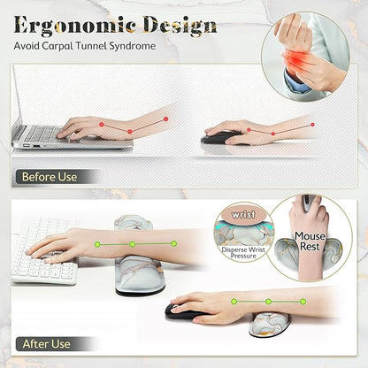 Gimars Upgrade Enlarge Gel Memory Foam Set Keyboard Wrist Rest Pad, Mouse Wrist Cushion Support for Office,Could Golden Computer, Laptop, Mac,Cloud Golden