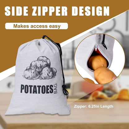 Potato Onion Garlic Storage Bag, Fabric Onion and Potatoes Storage Bag, Washable Garlic Potatoes Onions Keeper with Drawstring, 3 Pack (Garlic Onion Potato Bag)