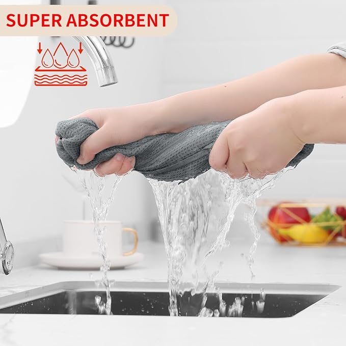 Homaxy 100% Cotton Waffle Weave Kitchen Dish Towels, Ultra Soft Absorbent Quick Drying Cleaning Towel, 13 x 28 Inches, 24-Pack, Grey