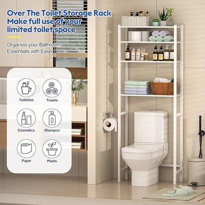 samstar 4 Tier Over The Toilet Storage Rack, Bathroom Organizer Shelves Cabinet Above Toilet, with Adjustable Height Freestanding Shelf Space Saver, White