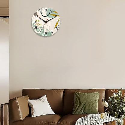 Wall Clocks,Boho Wall Clock Decorative,Abstract Leaf Kitchen Wall Clocks Battery Operated - 10 Inch Round Bathroom Wall Clock Silent Non-Ticking