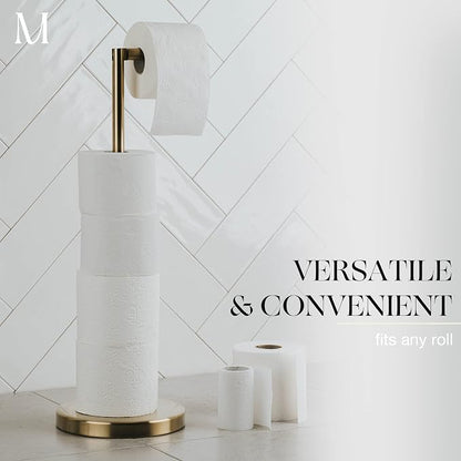MARMOLUX ACC Free Standing Toilet Paper Holder Stand with Storage for 4 Rolls of Toilet Tissue for Bathroom, Stainless Steel Luxury Brushed Gold, 1pc - Bathroom Sets - Toilet Paper Storage