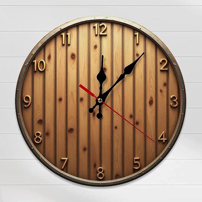 Wall Clock， Rustic Wooden Wall Clocks Battery Operated， Brown Wooden Wall Clocks for Kitchen， Living Room， Bedroom， Office， Bathroom Decorative 25 * 25cm