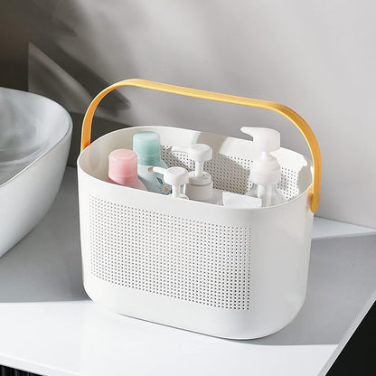 UUJOLY Plastic Storage Baskets with Handles, Shower Caddy Shelf Organizers Basket for Bathroom, Kitchen, Dorm Room, Yellow, 2 Pack