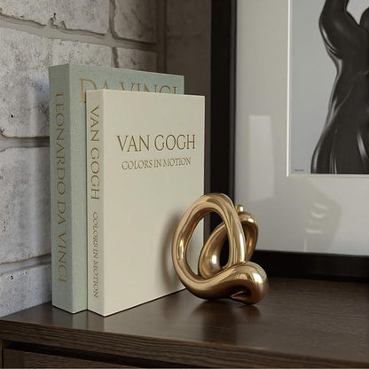 Decorative Storage Books Set of 2, Linen Cover, Gold Letters, White and Green