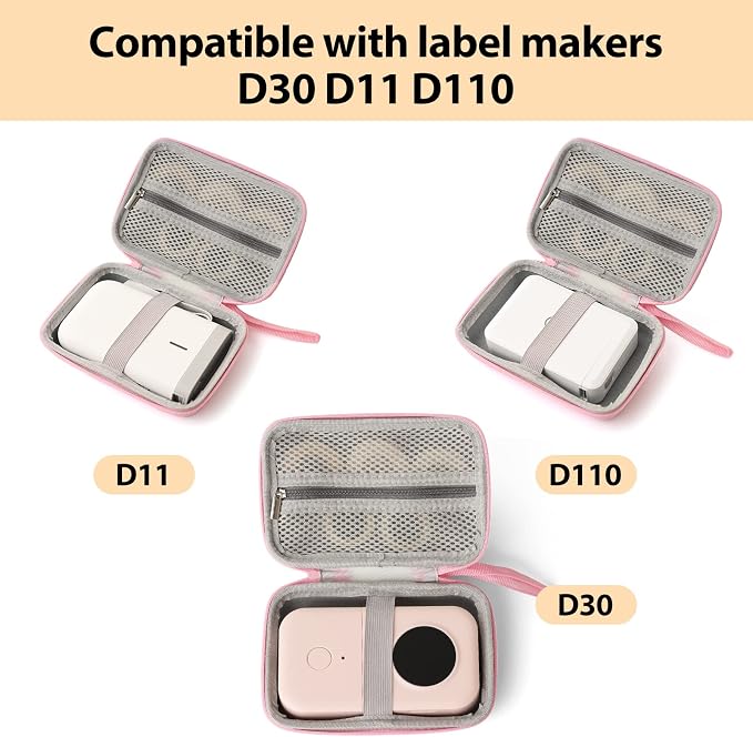TUGUAI Label Maker Case Compatible with Phomemo D30 JADENS D110 NiiMbot D11 SUPVAN E10 Label Printer, Hard Carrying Container Storage Holder Organizer for Tape Roll, Charging Cable (Box Only, Pink)