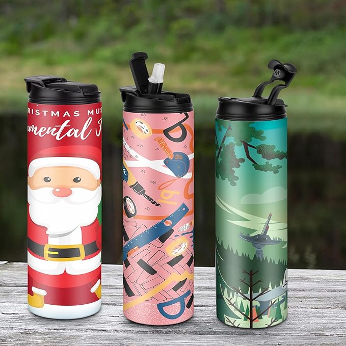 12 Pack 20 oz Sublimation Tumblers Dual Opening Blank Bottles Triple-Insulated Stainless Steel Water Bottle with Straw Lid Blank Tumbler Bulk with Shrink Wrap, Rubber Base, Heat Tape for Heat Transfer