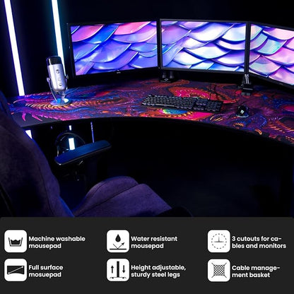 Arozzi Arena Angelo L Shaped GamingDesk, PC Gaming Desk L Shape, Height Adjustable L Shaped StandingDesk for Home Office, ComputerDesk with Full Coverage Mouse Pad (Crawling Chaos)