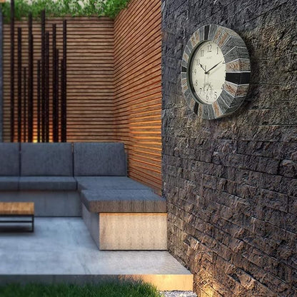 UMEXUS Outdoor Clock with Thermometer, 13 Inch Retro Large Waterproof Wall Clocks Indoor Silent Non-Ticking Battery Operated Weatherproof Decor for Garden Kitchen Bathroom Mother Gift