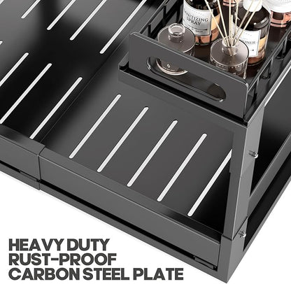 1 Pack-16"-26"W Expandable Under Sink Organizer With Upgrade Ball-Bearing Slide,2-Tier Pull Out Under Cabinet Organizer Height Adjustable,Not Suitable For Cabinets With Partitions In The Middle