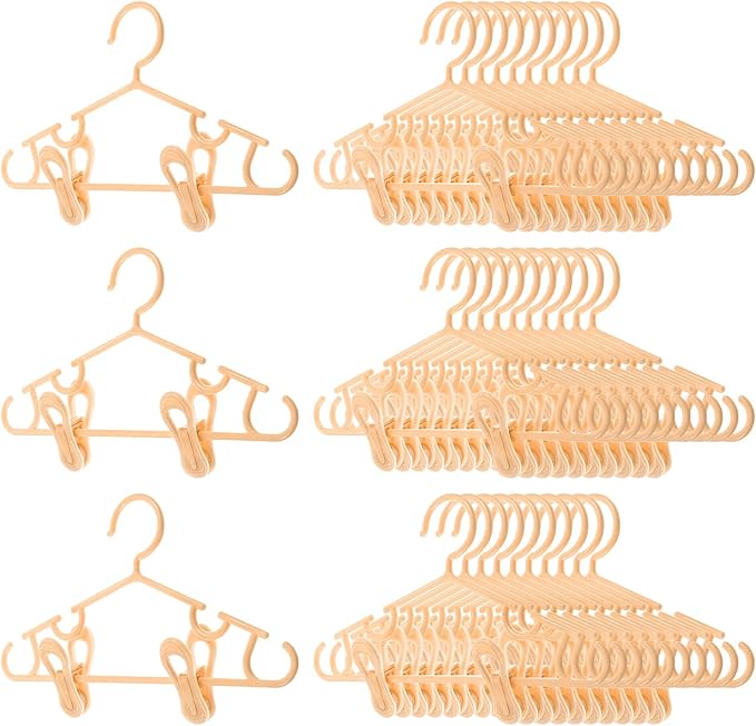 Hsei 5/10/40 Pack Baby Hangers with 10/20/80 Clips, Plastic Kids Pants Hangers for Nursery Closet Top and Bottom Clothes Hanger Set for Newborn Infant Toddler(120 Packs Total,Orange,10.6 Inch)