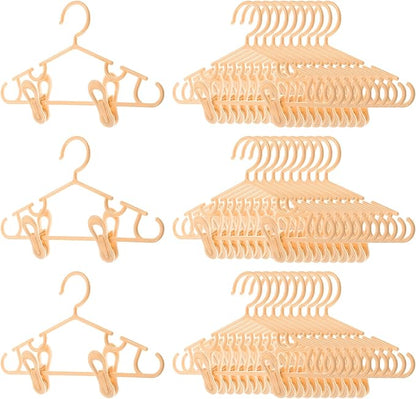 Hsei 5/10/40 Pack Baby Hangers with 10/20/80 Clips, Plastic Kids Pants Hangers for Nursery Closet Top and Bottom Clothes Hanger Set for Newborn Infant Toddler(120 Packs Total,Orange,10.6 Inch)