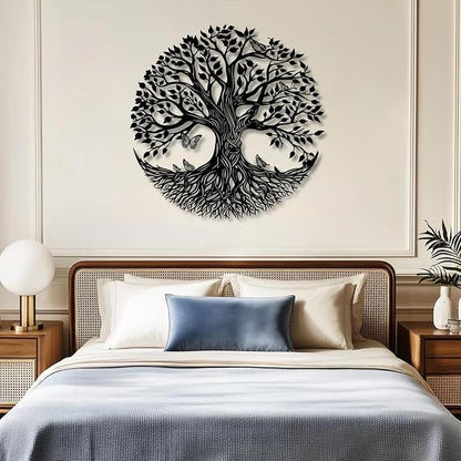 Yemwot Metal Tree of Life Wall Decor, Circle of Life Metal Trees Wall Art, Branch Art, Spiritual Decor, Modern Sculpture Decoration, Living Room Bedroom Decoration (Black-Tree 4, 35"x 35"| 90x90cm)