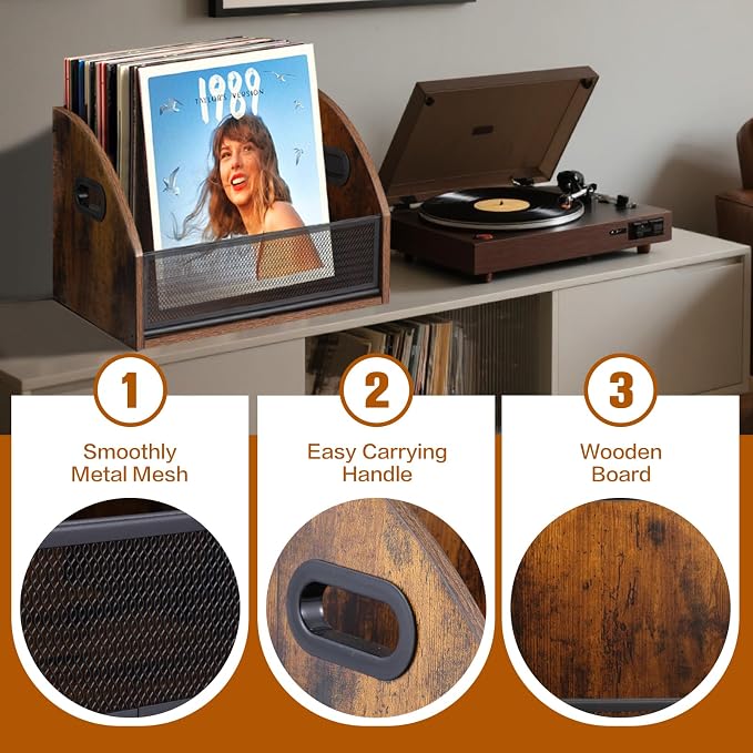 Vinyl Record Storage, Vinyl Record Album Holder, Retro Album Storage Record Case Box, Record Box Case Crate, Wooden LP Record Crate, Record Organizer for Home Decor and Collection Display