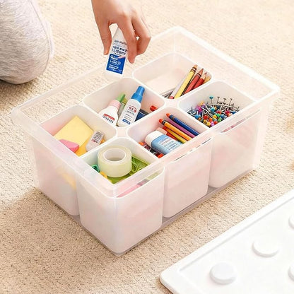 loobuu Plastic Storage Bins with Lids, Art Craft Supply Organizer Box with Brush Pot, Multipurpose Stackable Storage Containers for Organizing Tool, Craft, Crayon,Sewing(White)