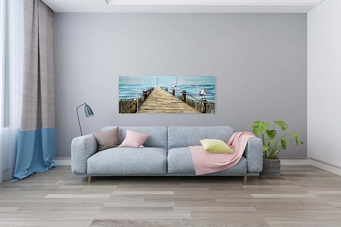 YHSKY ARTS Beach Metal Wall Art - Handcrafted Rustic Bridge Sculpture Set for Home Decor