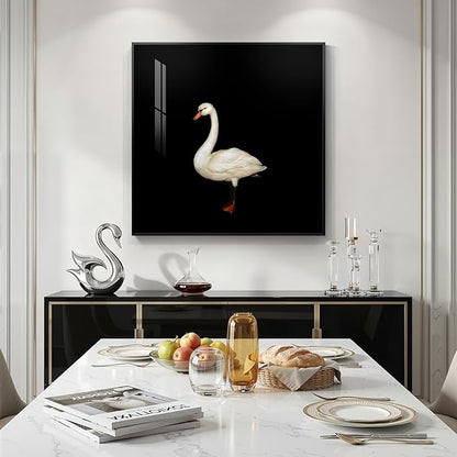 Framed Black and White Modern Wall Art, 1 Piece Square Bird Wall Art Prints Paintings Artwork for Walls, Contemporary Minimalist Swan Pictures for Dining Bedroom Bathroom Lounge Hallway Decor 24x24 In