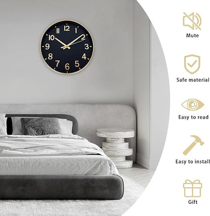 HZDHCLH Wall Clocks Battery Operated,Wall Clock Black Gold,10 inch Wall Clock Silent Non Ticking Modern 3D Numbers for Kitchen Bedroom Living Room Office Classroom Decor