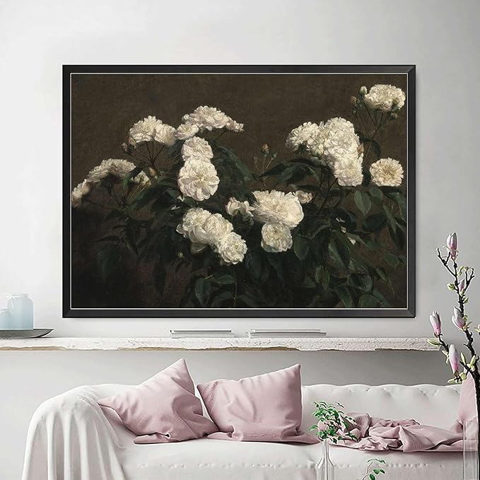 Canvas Painting Poster and Print Flower Painting French Country Decor Vintage Painting Antique Flower Print Vintage Flower Print Bedroom and Kitchen Office Wall Decoration 8x12inch Metal Frame