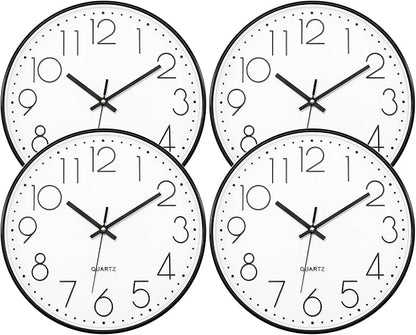 Lumuasky 4 Pack Wall Clock,12 Inch Silent Battery Operated Non Ticking Quartz Round Analog Classic Clock Modern Design for Home Office Classroom School Living Room Bedroom