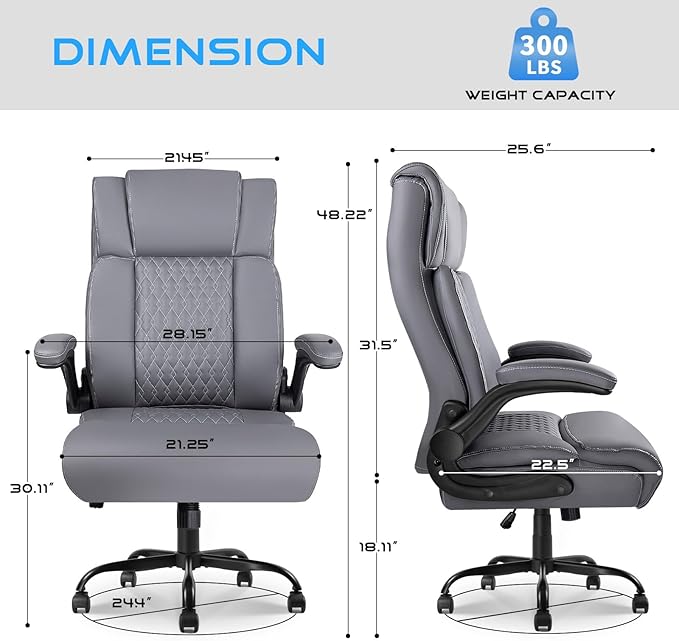 VITESSE Heavy Duty Office Chair, Executive Office Chair with Flip up Armrest,Ergonomic High Back Computer Gaming Chairs Home Office 400lbs, Big and Tall Office Chairwith Lumbar Support（Gray）